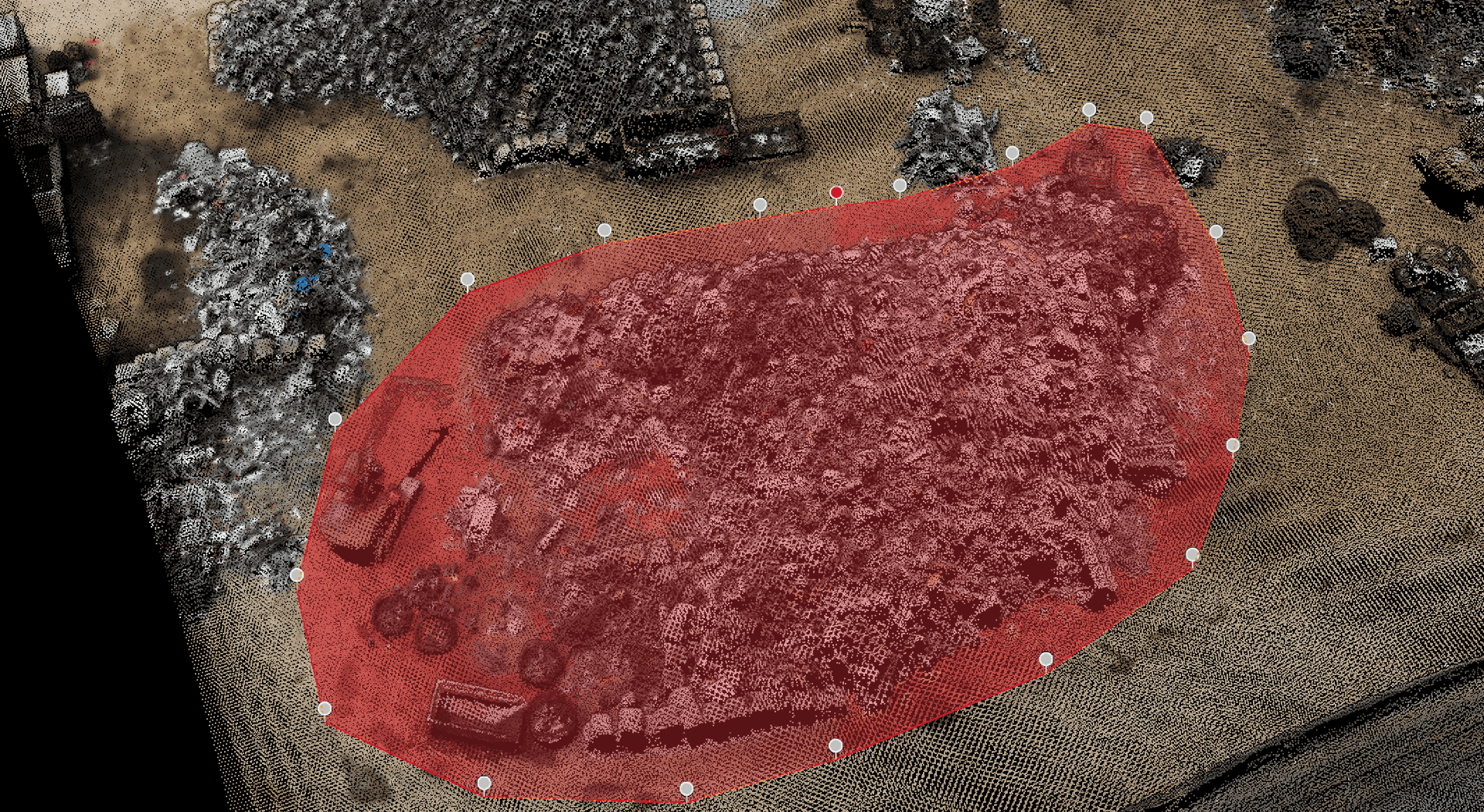 LiDAR stockpile volume measurement with point cloud overlay — drone survey Christchurch NZ