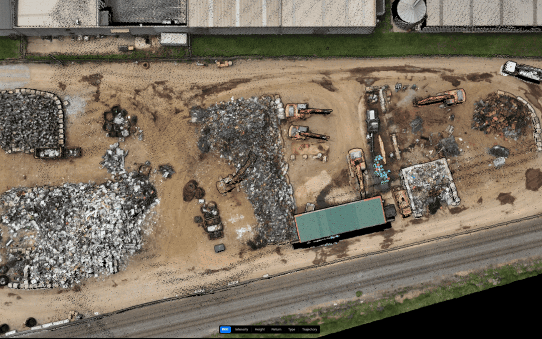Aerial LiDAR drone survey of recycling facility stockpiles, Woolston Christchurch — Drones At Work NZ